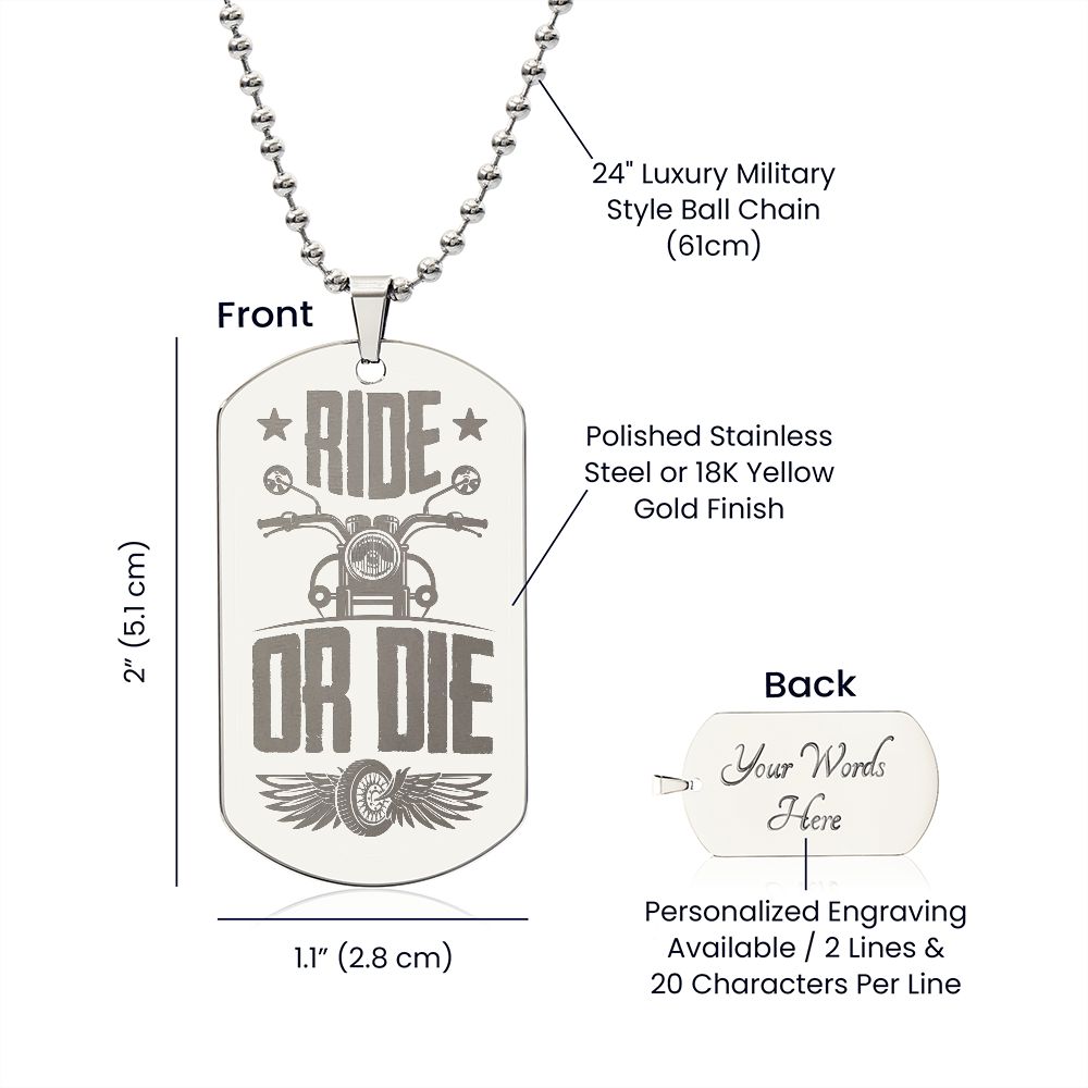 RIDE OR DIE | Engraved Dog Tag Necklace